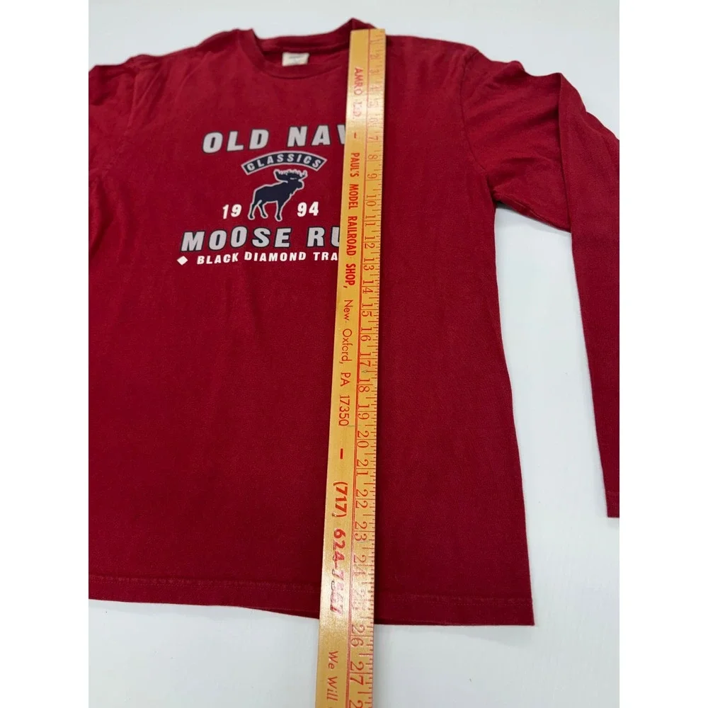 Old Navy Long Sleeve T-Shirt Maroon Moose Run Graphic Crew Neck Cotton Boys S